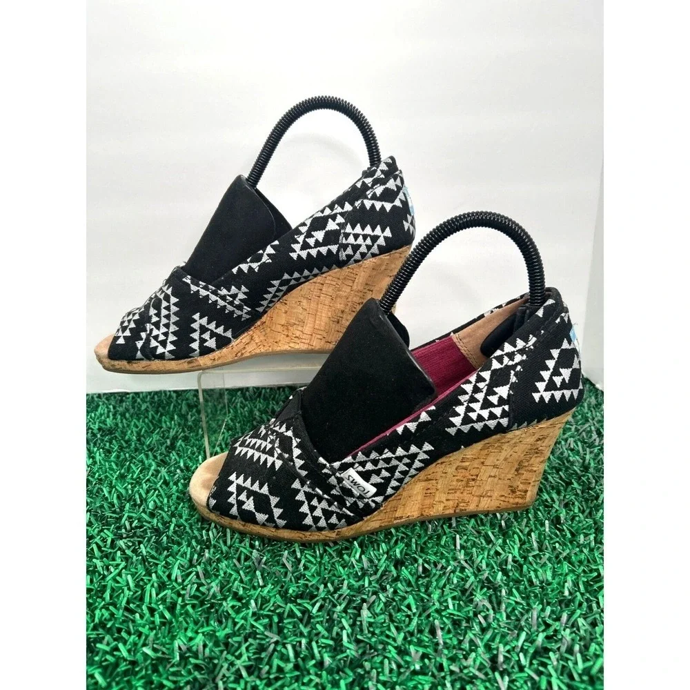 TOMS Tribal Cork Wedge‎ Sandals Peep Toe Size 8.5 Boho